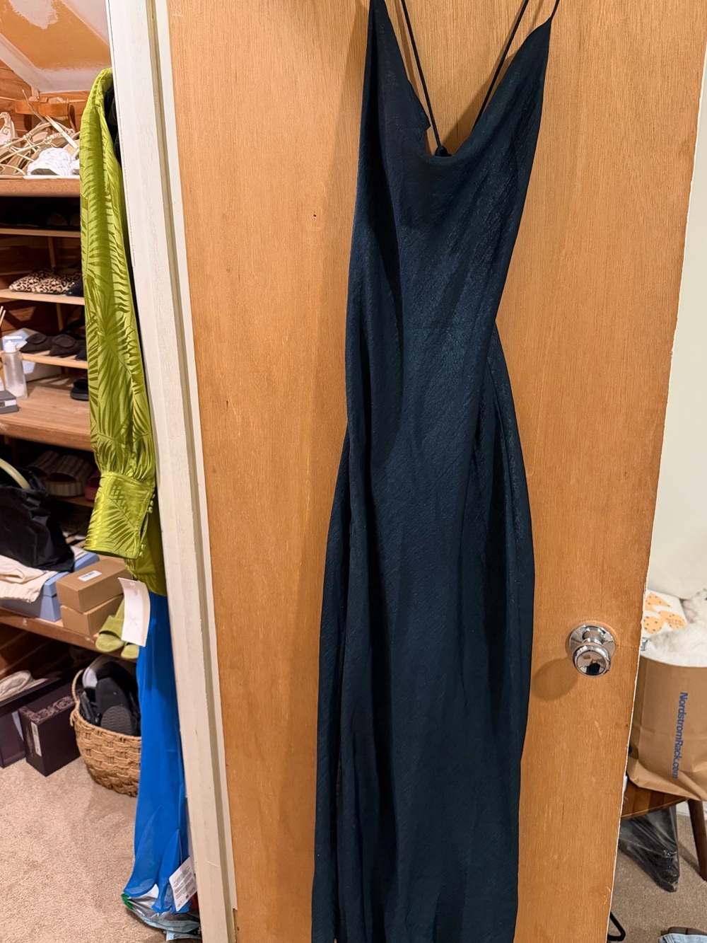 RESA Emerald Green Satin Maxi Dress with Side Slit - Picture 5 of 8
